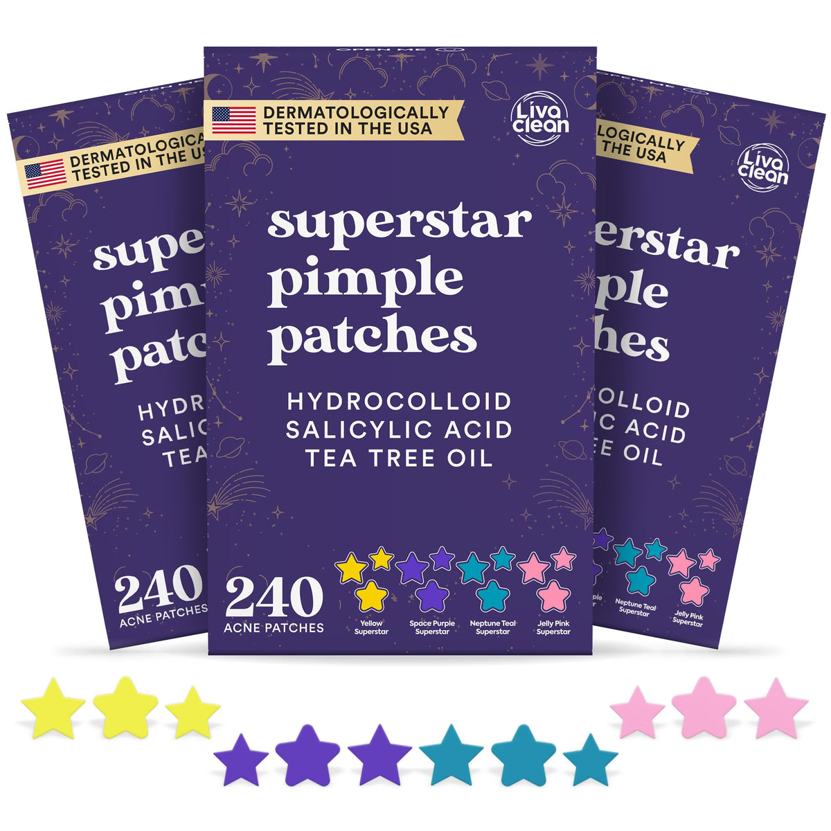 LivaClean front packaging showing 720 superstar patches and benefits