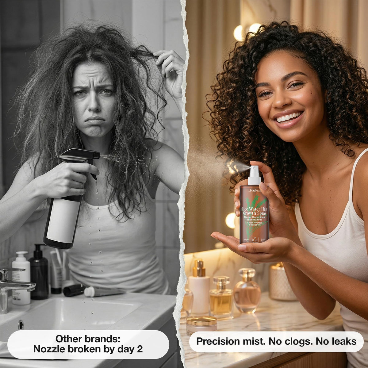 Applying LivaClean spray and massaging scalp to reduce shedding