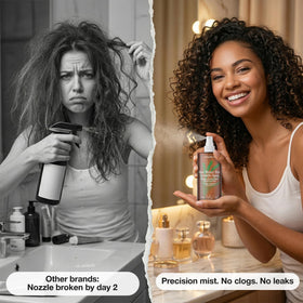 Applying LivaClean spray and massaging scalp to reduce shedding
