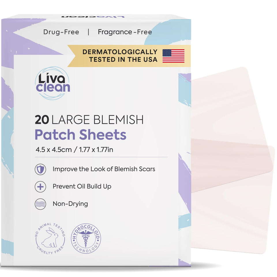 LivaClean packaging showing 20 large patches and product benefit
