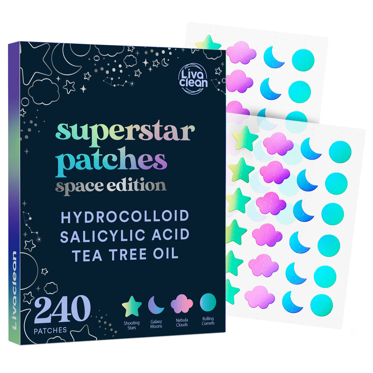 LivaClean nighttime skincare setup with patch on face for overnight care