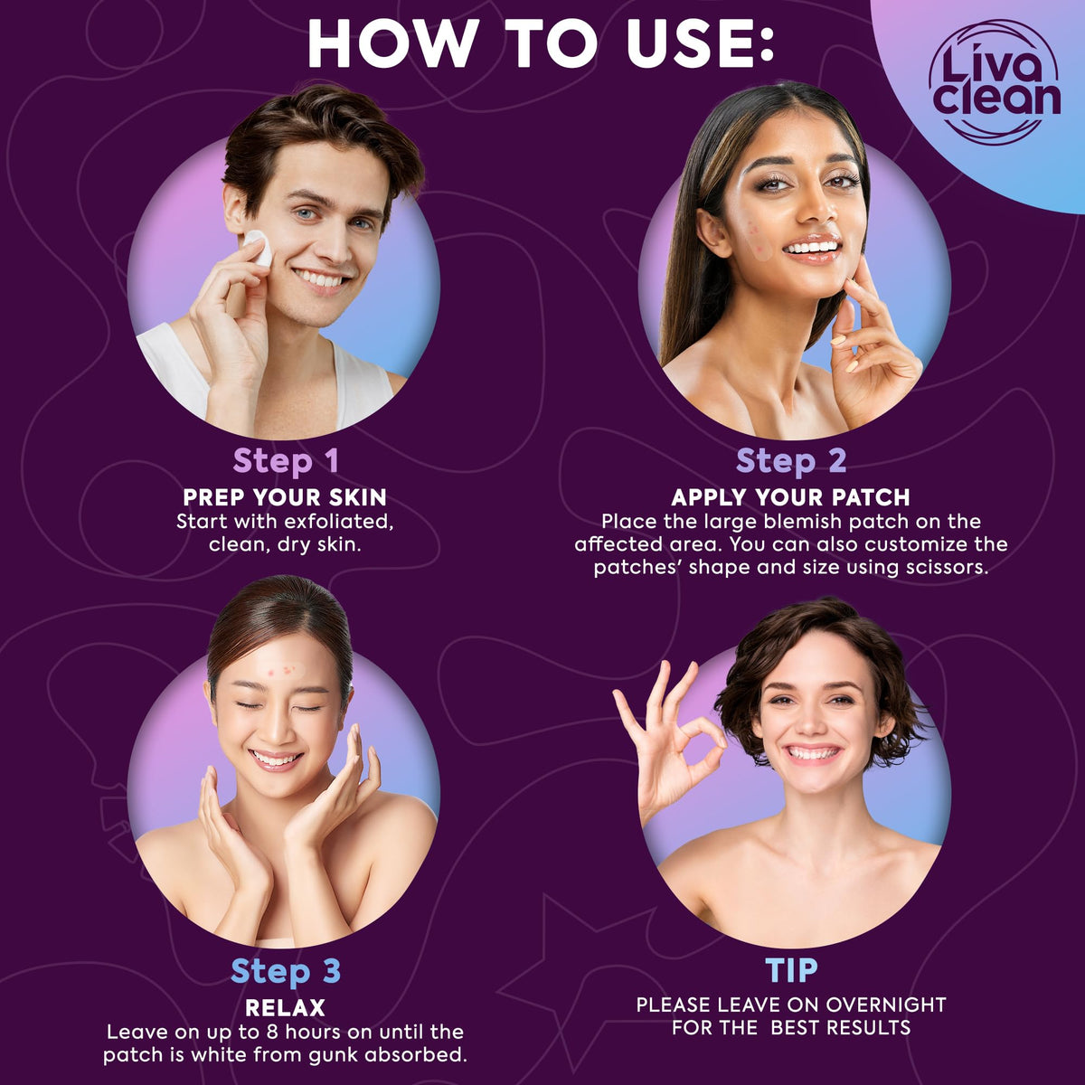 LivaClean patch applied to chin protecting blemish while absorbing fluids