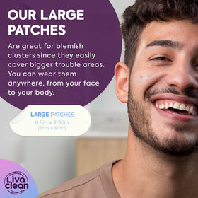 LivaClean patch on forehead demonstrating discreet coverage and stay-put fit
