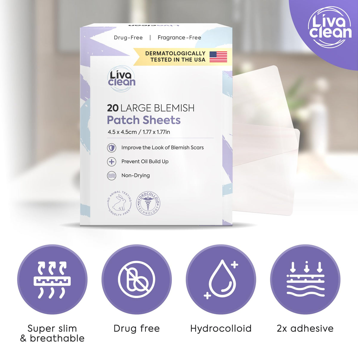 LivaClean patches on cheek in bedtime setting preventing picking