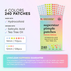 LivaClean star patches close-up displaying thin hydrocolloid texture and coverage