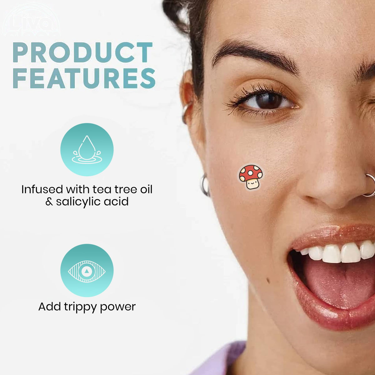 LivaClean patches on a bathroom counter next to cleanser demonstrating convenient daily use