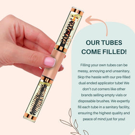 Live Fraiche brush applying serum to eyelashes for conditioned fuller appearance