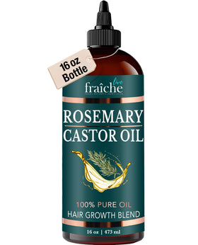 Live Fraiche front bottle showing rosemary castor 16oz and clear benefits