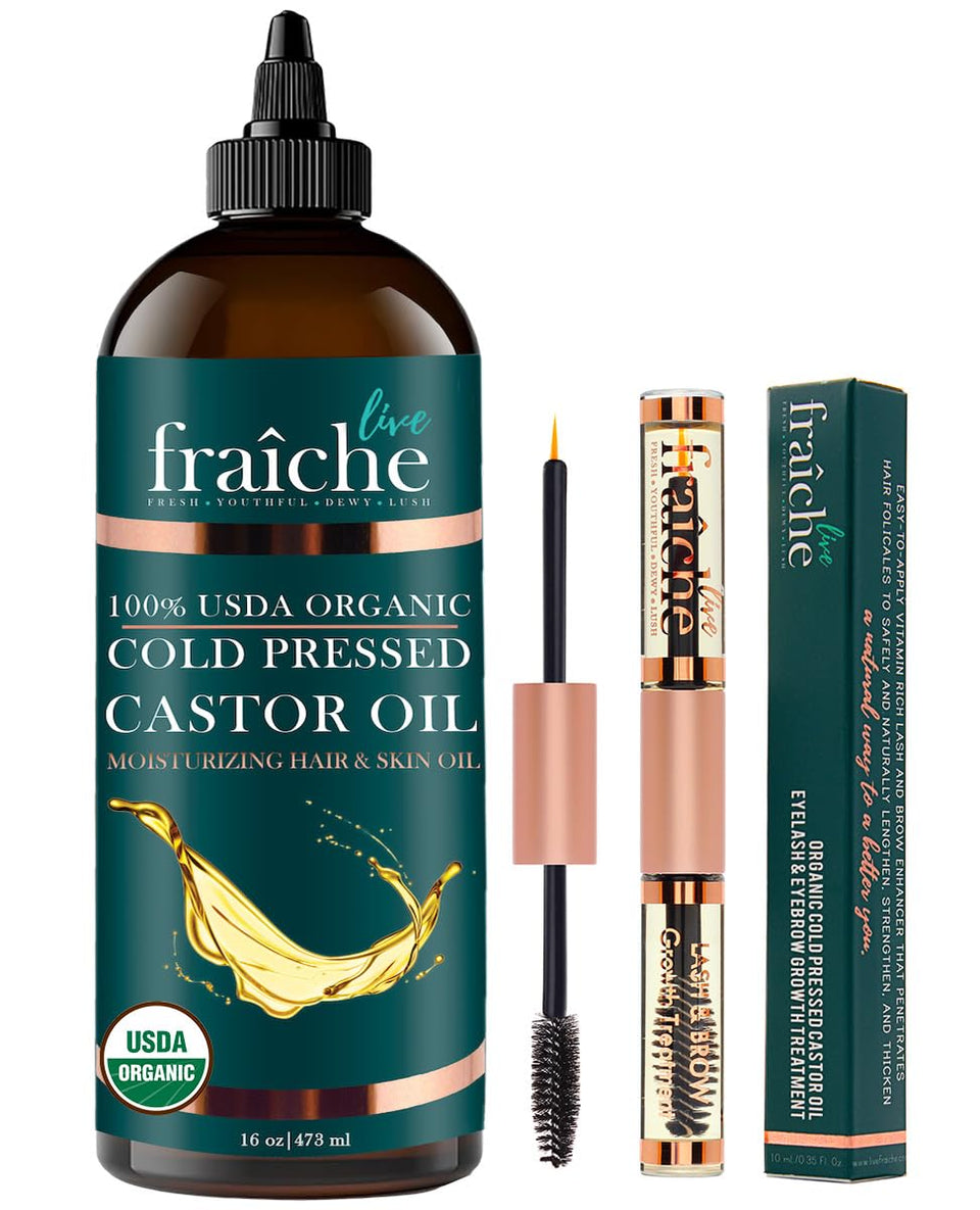 Live Fraiche front bottle showing organic castor oil benefits