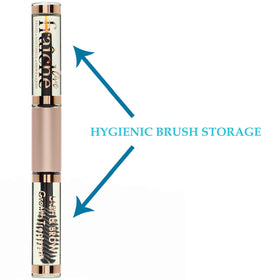 Live Fraiche tube beside makeup bag showing compact size for travel