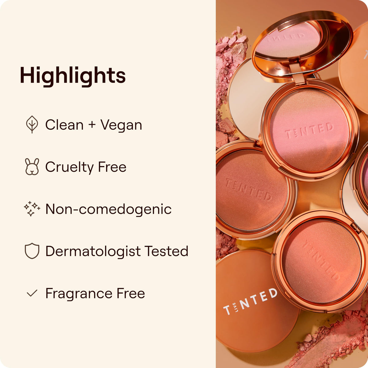 Live Tinted compact in hand illustrating compact size and travel-friendly benefit