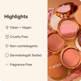 Live Tinted compact in hand illustrating compact size and travel-friendly benefit