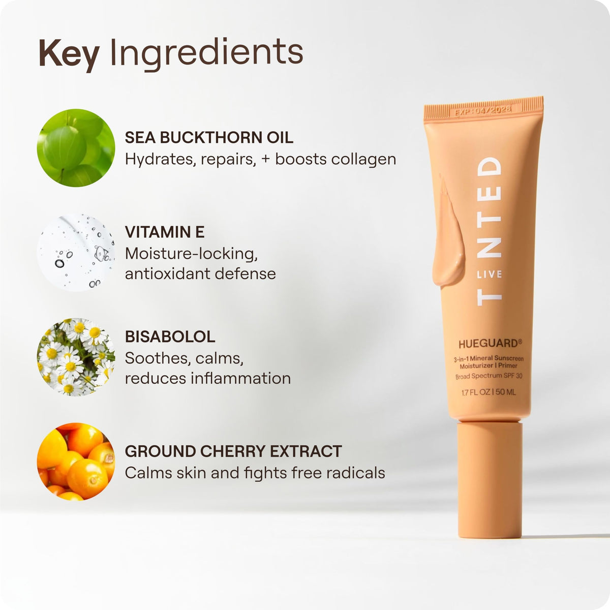 Live Tinted beside everyday items to show 1.7 fl oz travel size