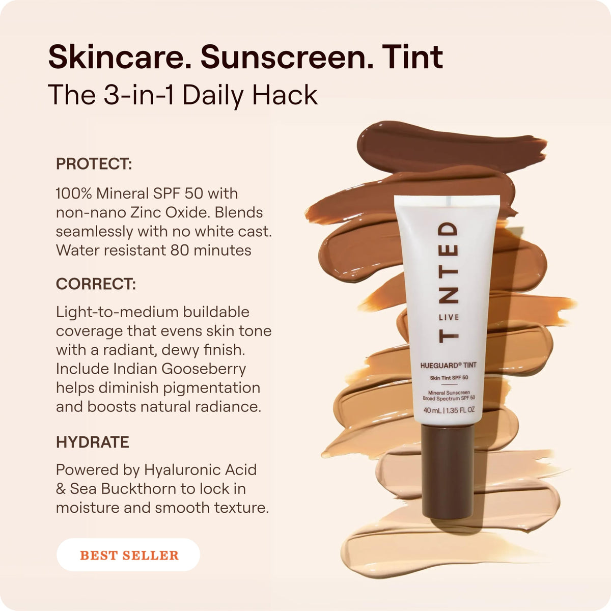 Live Tinted texture close-up displaying dewy lotion for hydrating glow