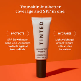 Live Tinted texture close-up highlighting lightweight, dewy finish and blendability