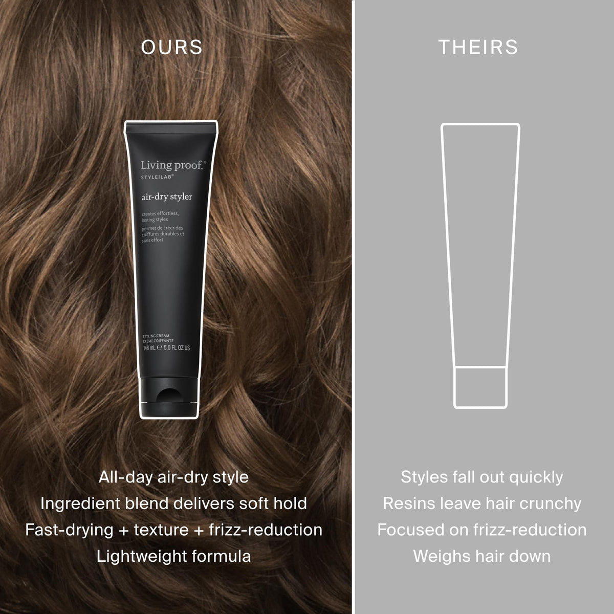 Living Proof applying styler to damp hair for faster air dry