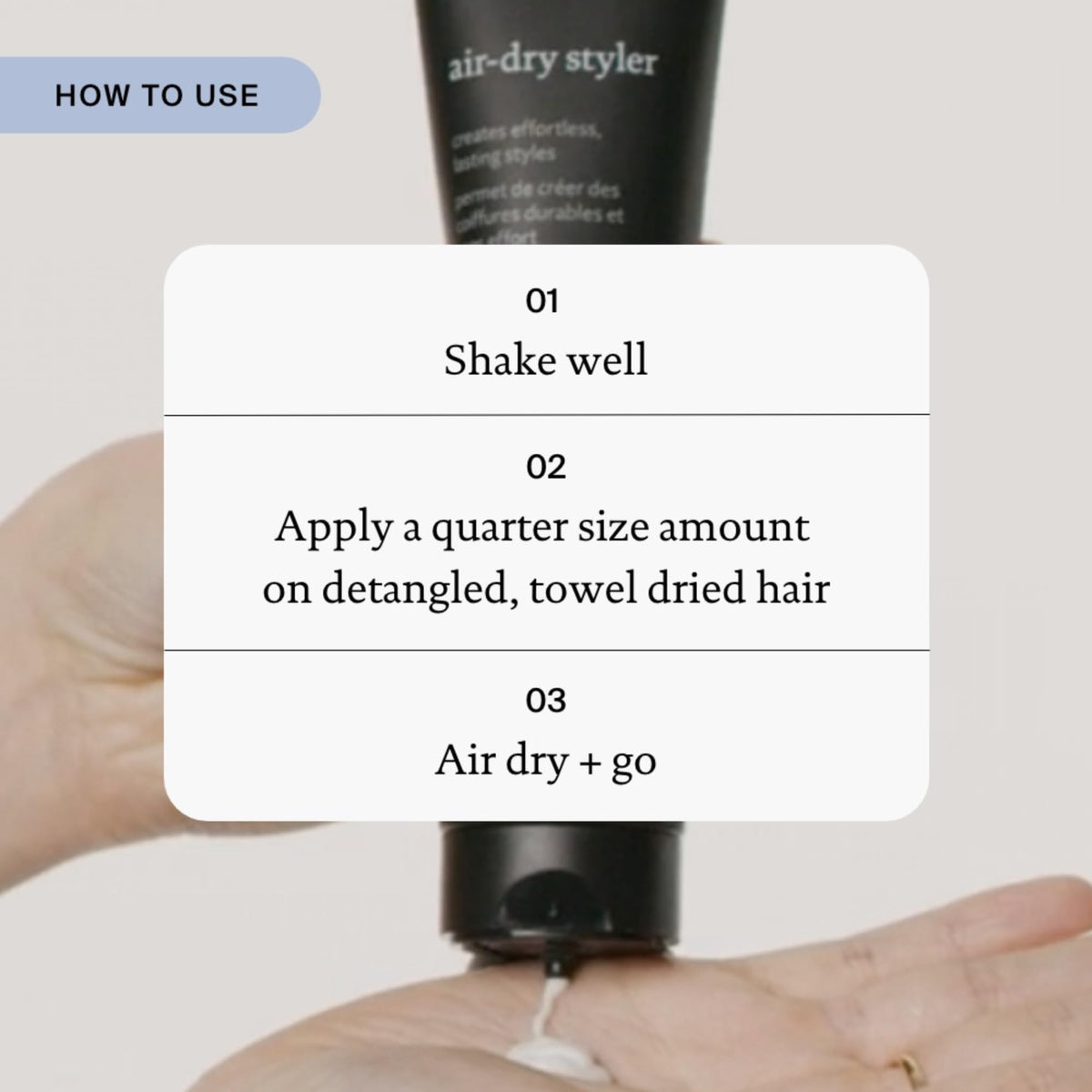 Living Proof bottle held in hand to show product size