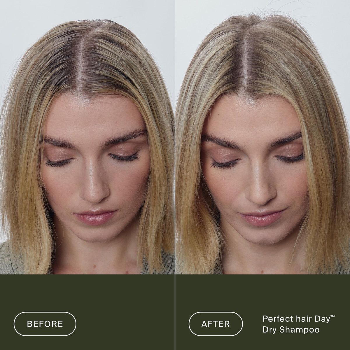 Living Proof applying spray to roots demonstrating instant oil absorption