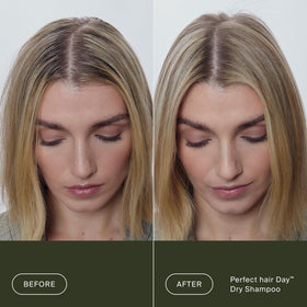 Living Proof applying spray to roots demonstrating instant oil absorption