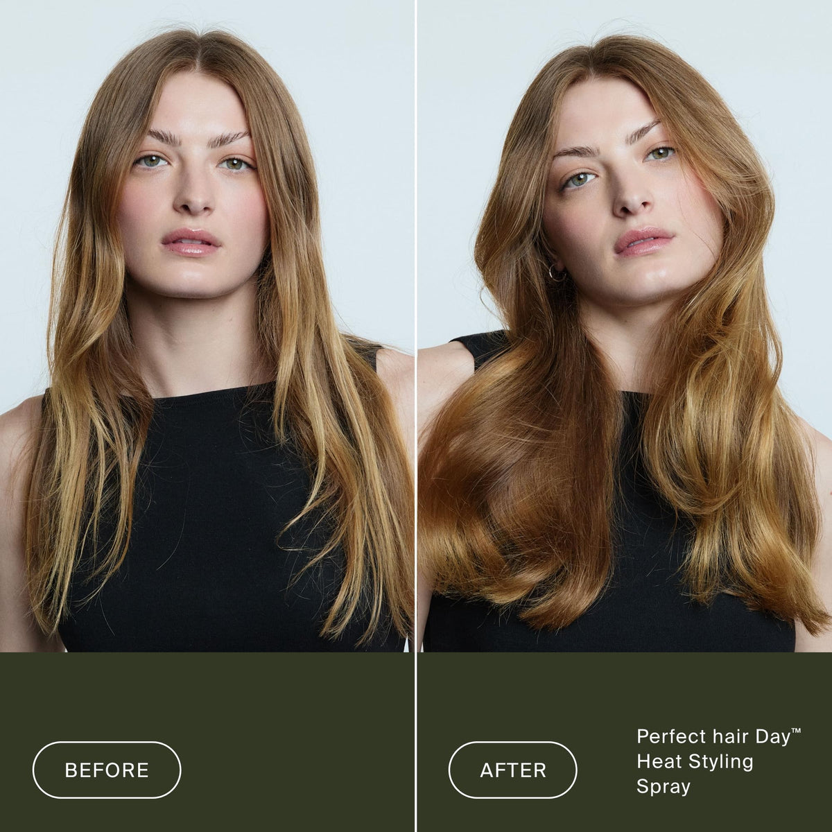 Living Proof before and after styling comparison showing smoother hair
