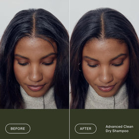 Living Proof before and after roots comparison showing reduced oil and volume