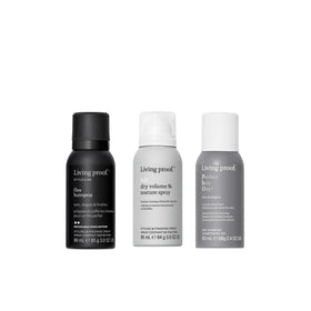 Living Proof bundle front packaging showing compact travel bottles and value