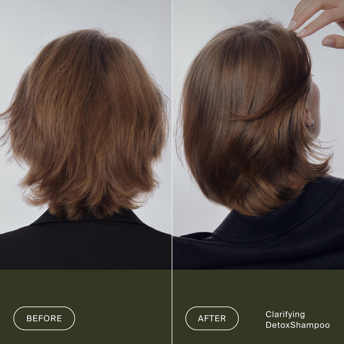 Living Proof label detail highlighting clarifying and anti-mineral benefits
