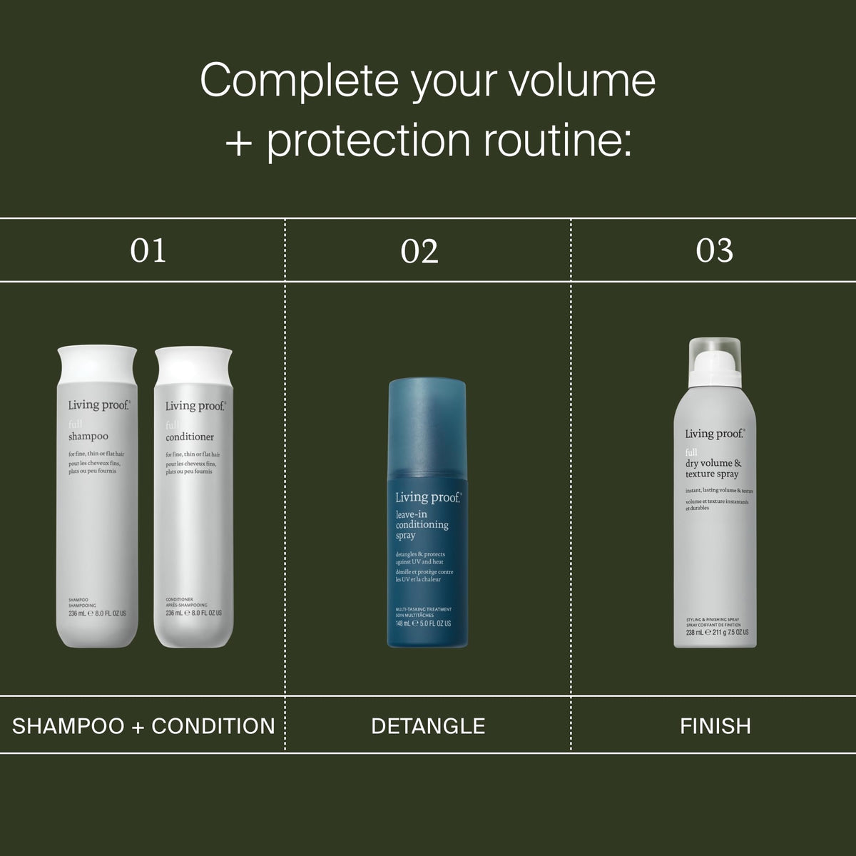 Living Proof bottle on bathroom shelf conveying salon-quality care