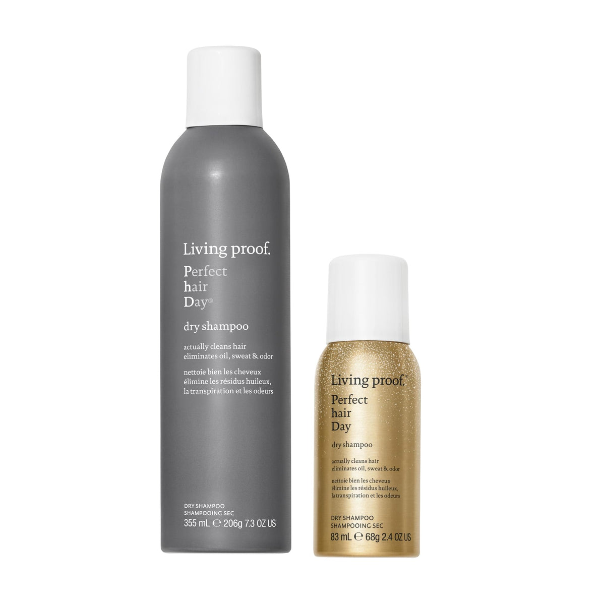 Living Proof front packaging of gift bundle showing product and branding, convenient freshening