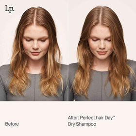 Living Proof powder texture on roots before brushing, absorbs oil for cleaner look