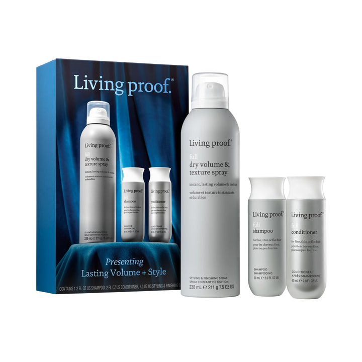 Living Proof front packaging showing full kit and value benefit