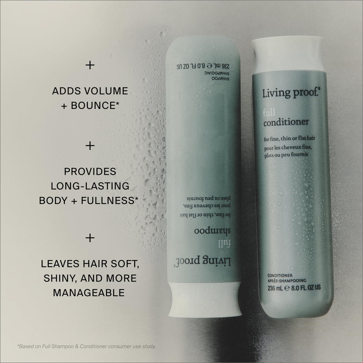 Living Proof shampoo staged in bathroom for everyday routine benefit