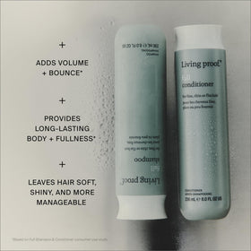 Living Proof shampoo staged in bathroom for everyday routine benefit