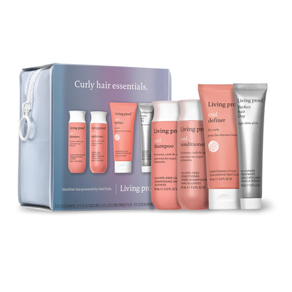 living proof kit front view showing full travel set and cohesive benefits