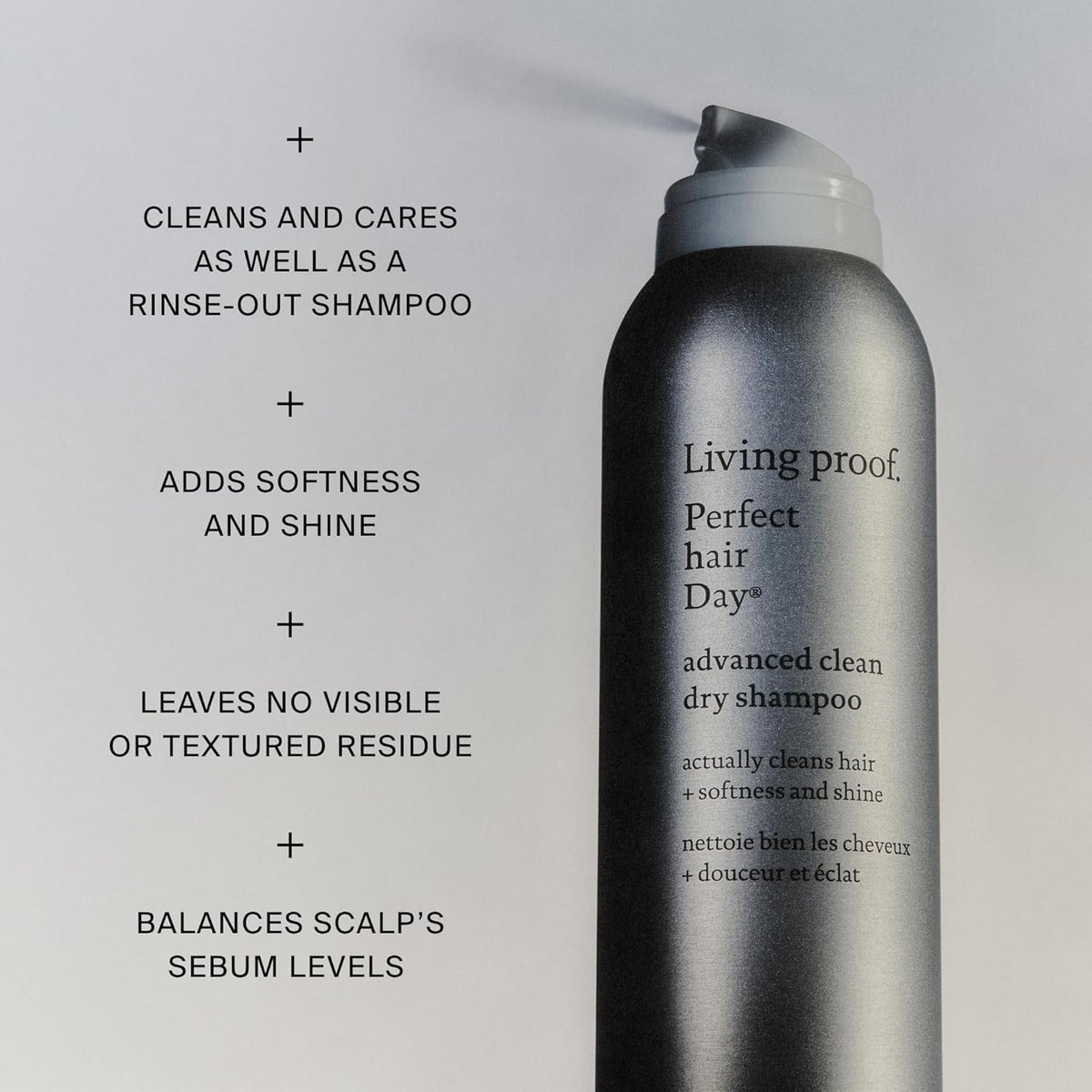 Living Proof spray nozzle close-up demonstrating fine mist delivery benefit
