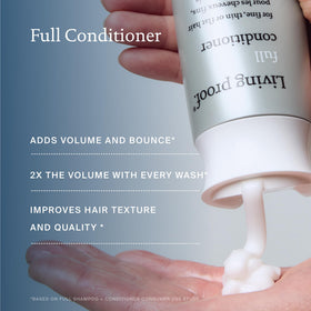 Living Proof kit with shampoo, conditioner and spray showing compact scale