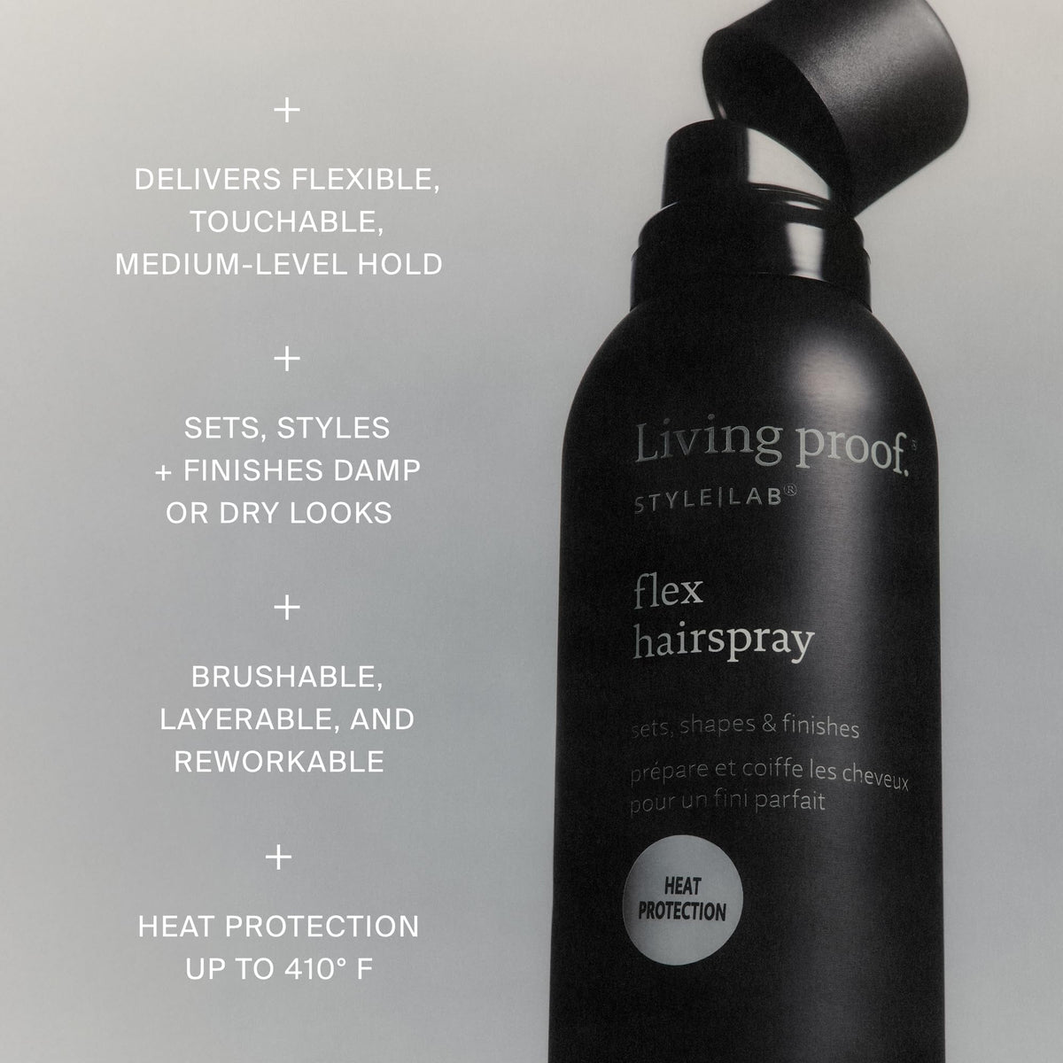 Living Proof spray pattern close-up demonstrating even lightweight coverage