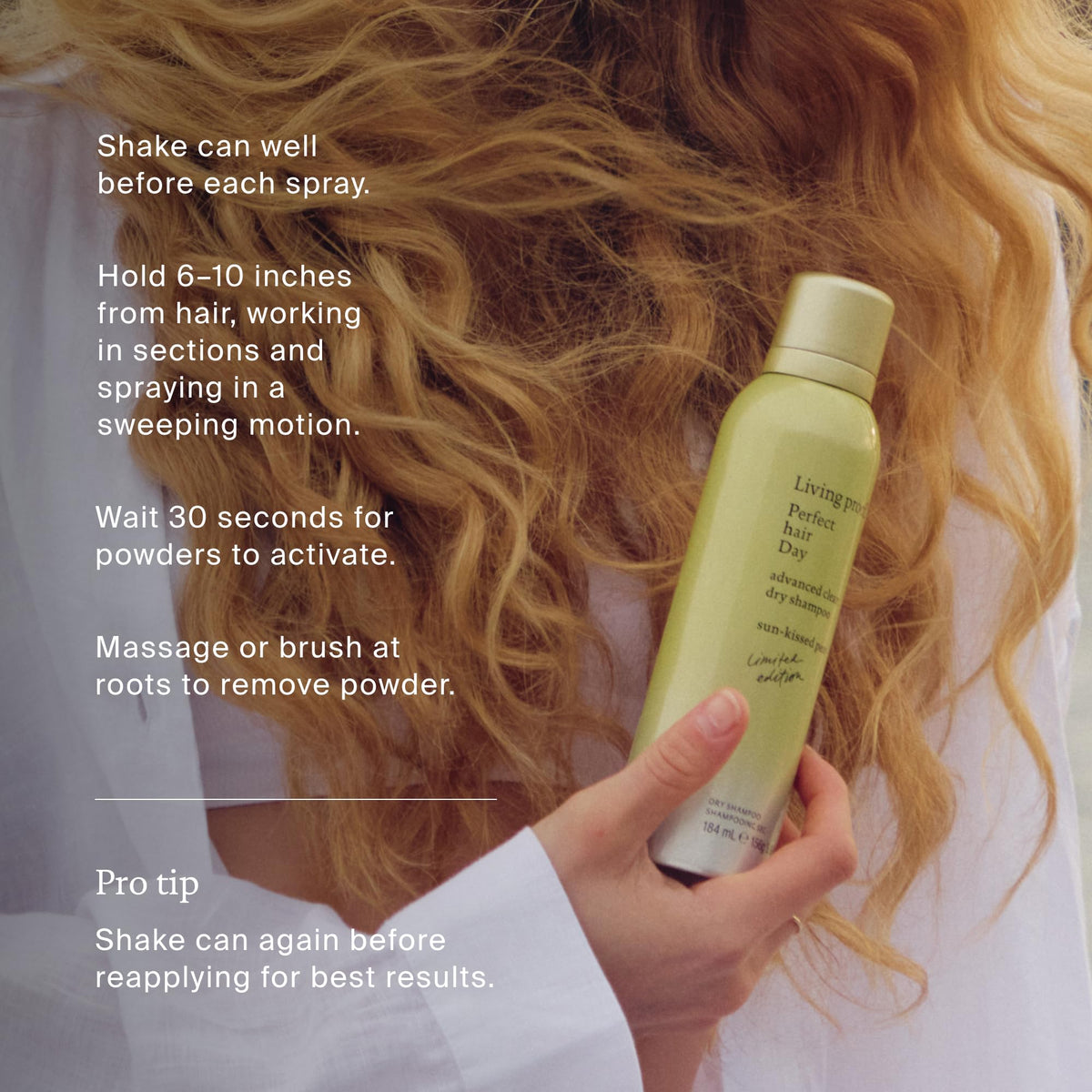 Living Proof fine powder spray pattern demonstrating even, residue-free coverage