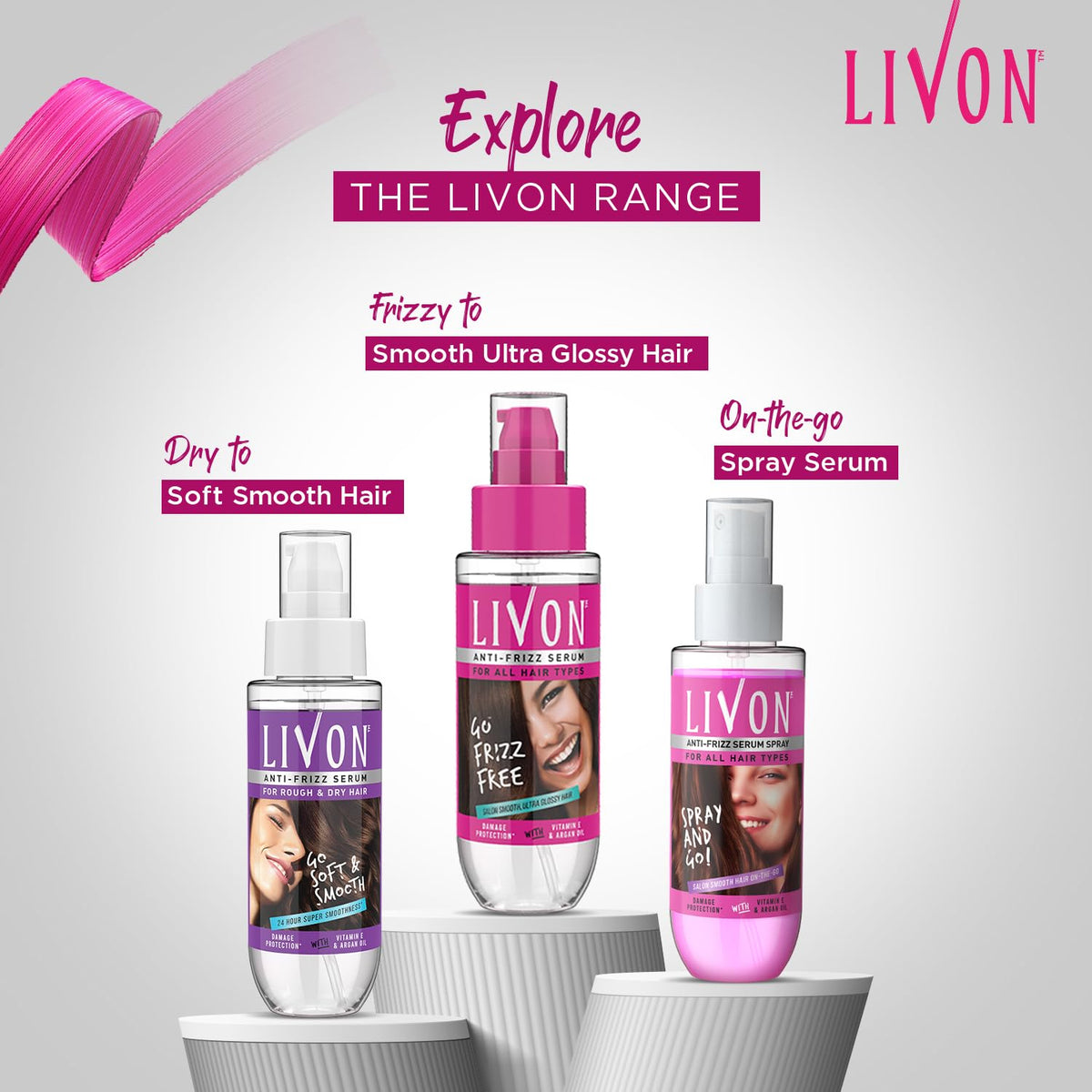 Livon serum on bathroom shelf styled with plants to show everyday styling convenience