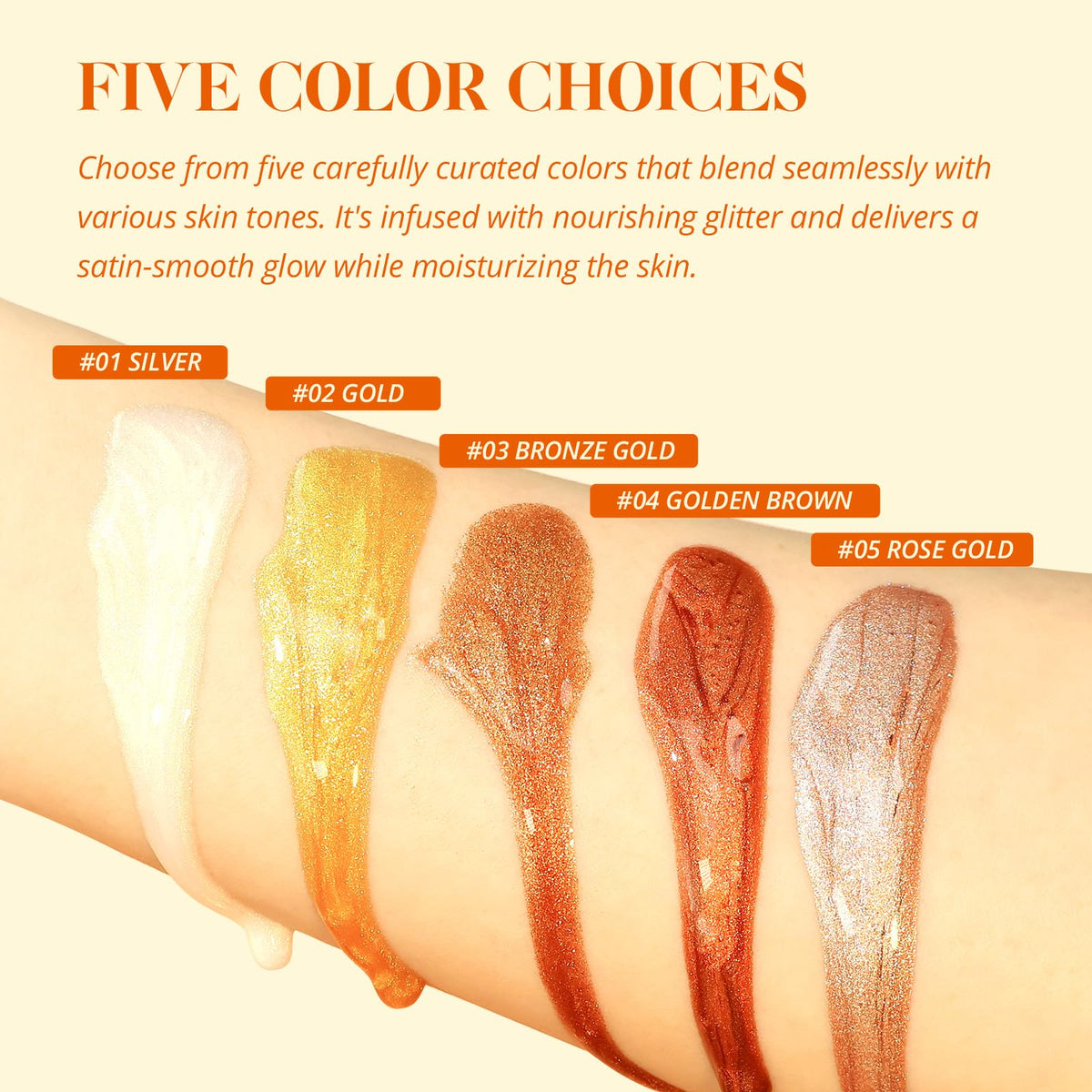 LIYALAN arm swatch Bronze Gold showing warm sun-kissed shimmer