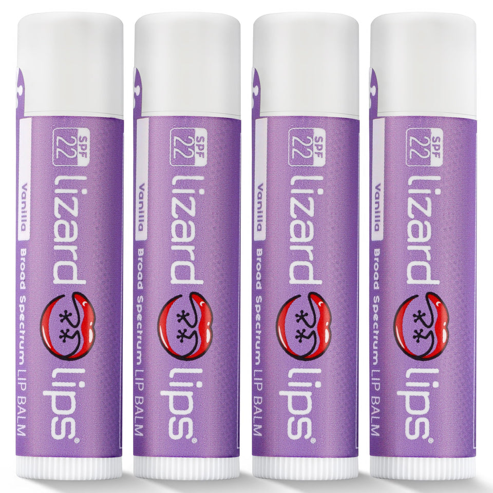 Lizard Lips front packaging showing SPF 22 and vanilla for sun protection