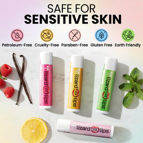 LizardLips label closeup with ingredients list illustrating natural-derived formula