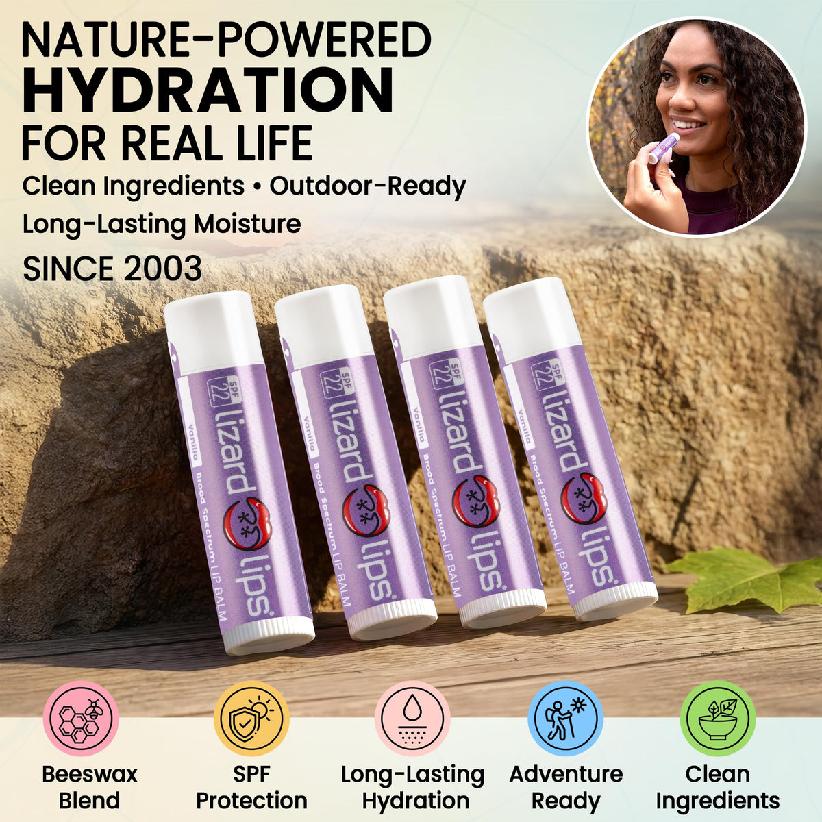 Lizard Lips in a travel kit pocket ready for on-the-go sun care benefit