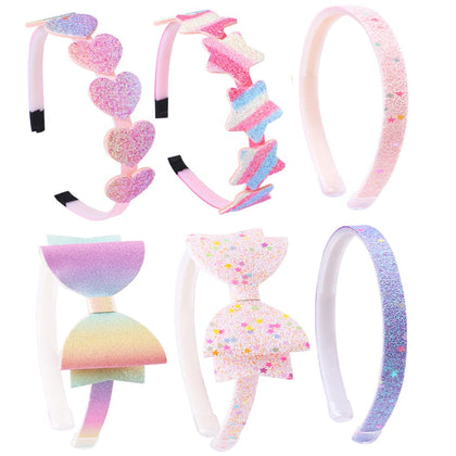 Lizioo front view pack of six glitter headbands showing colorful designs and easy gifting
