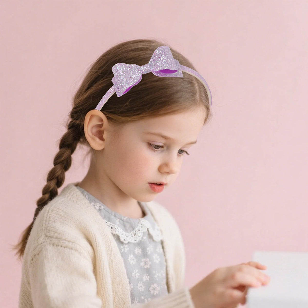 Lizioo child wearing glitter headband showing comfortable secure fit