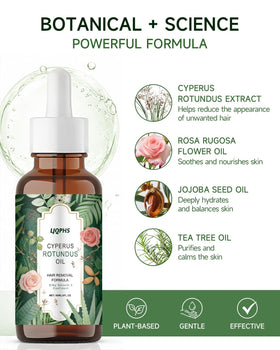 LJQPHS ingredients flatlay with jojoba and aloe highlighting natural blend benefit