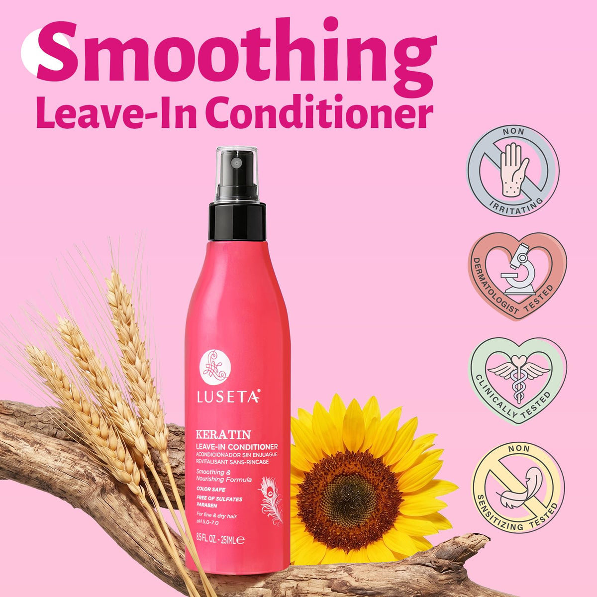 L LUSETA being applied to damp hair demonstrating detangling and smoothing benefit