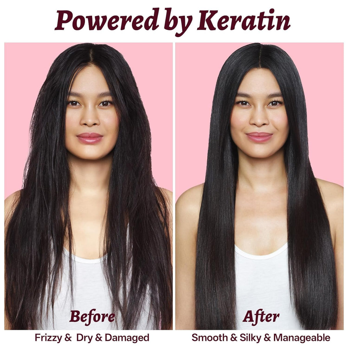 L LUSETA before and after curly hair comparison showing reduced frizz benefit