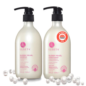 L LUSETA front packaging of shampoo and conditioner set showing bottles and branding for glossy shine