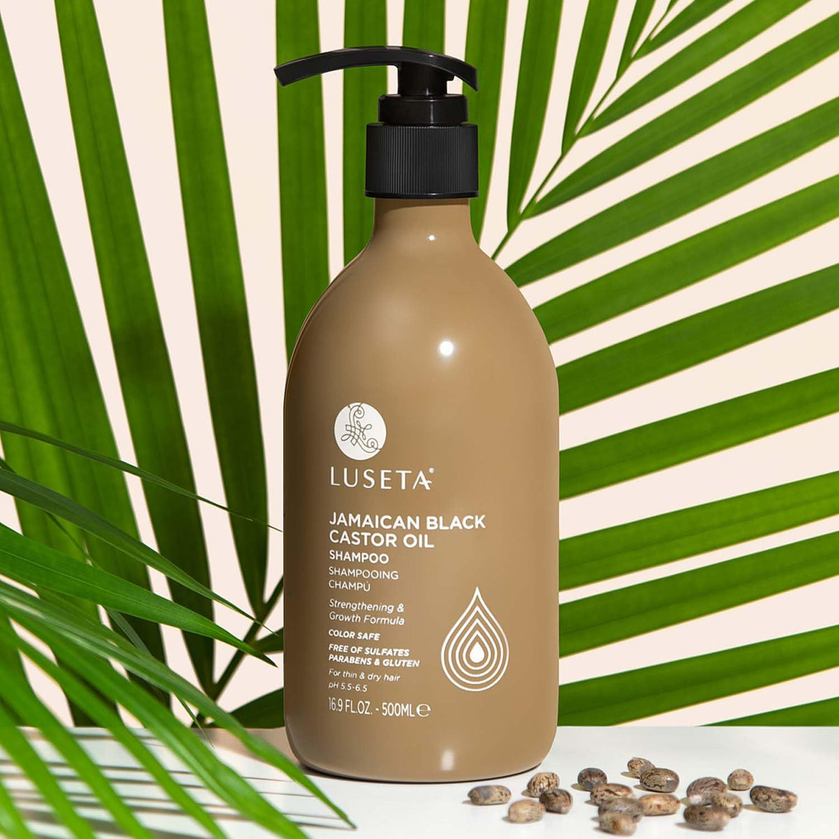 L LUSETA in-shower use with hands massaging scalp to strengthen strands